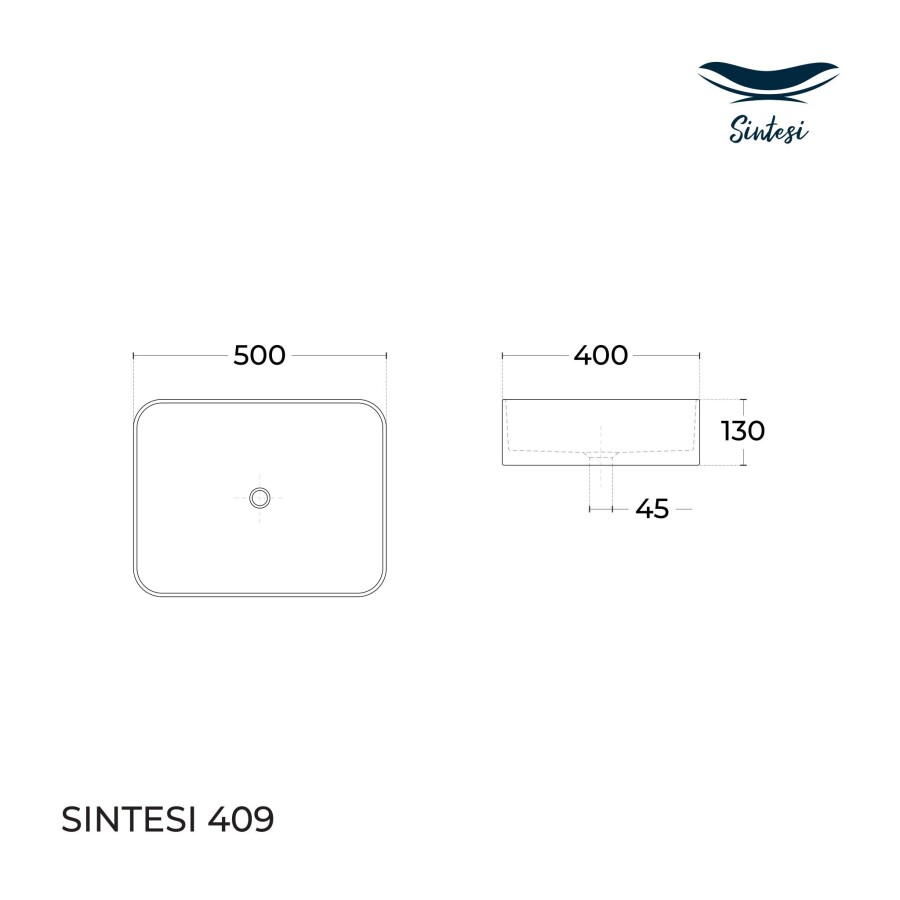 Раковина SinteSi накладная белая 500х400х130, без отверстия под смеситель SIN-LVB-APP-409