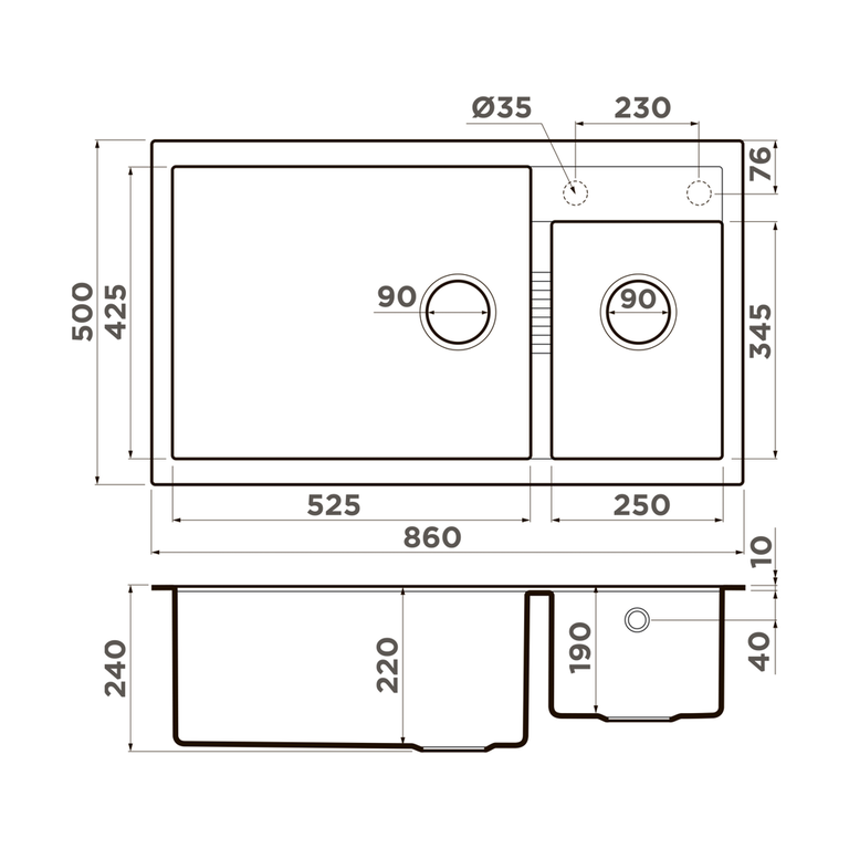 Omoikiri TEDORI 86-2 мойка кухонная серый 4993573