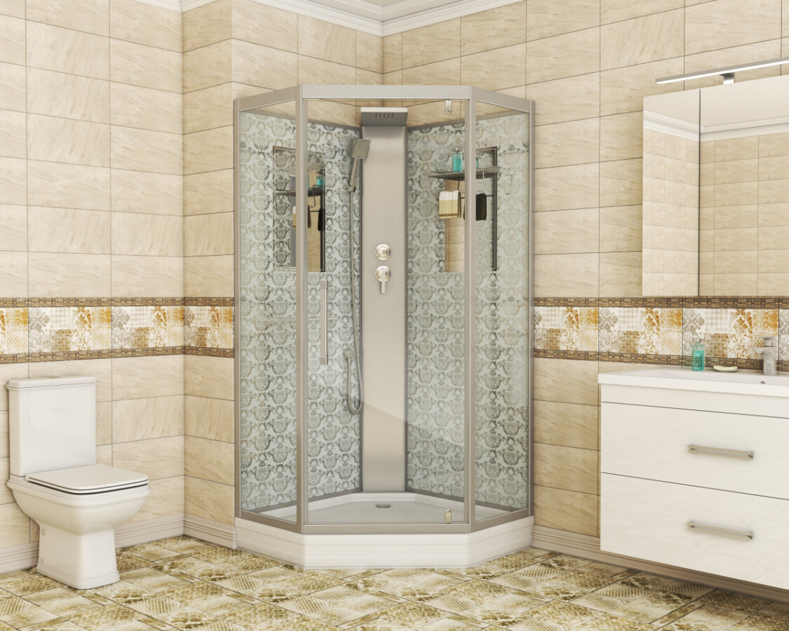 Душевая кабина Niagara Luxe NG-7717WBK (100x100х210) низкий поддон(15см),дверь распашная,стенки серебро,без крыши,4 места 7717WBK