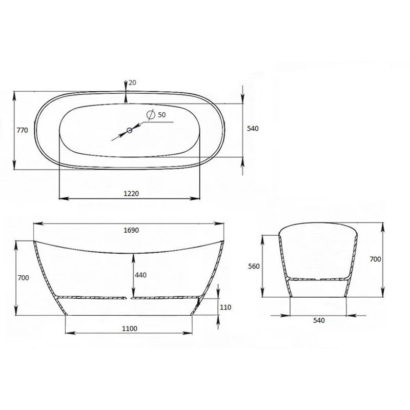 Azario Salieri ванна пристенная 170 см, плоский перелив AZ-81031