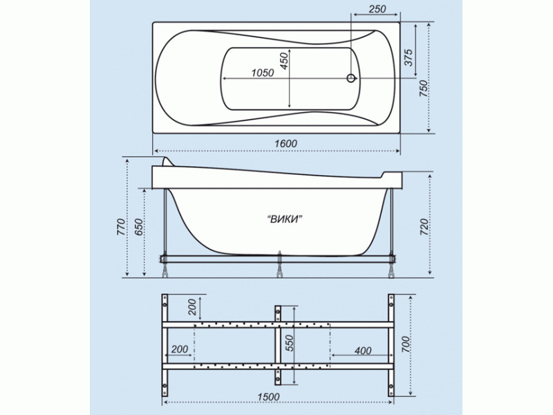 Triton Вики 160*75 ванна акриловая прямоугольная