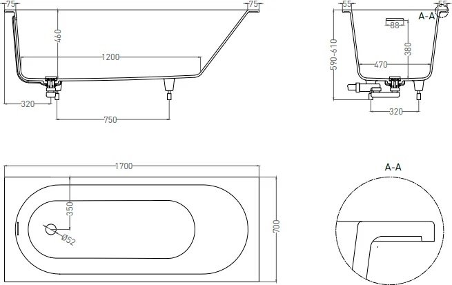 Salini Ornella Kit S-Sense ванна прямоугольная 170х70 102413M