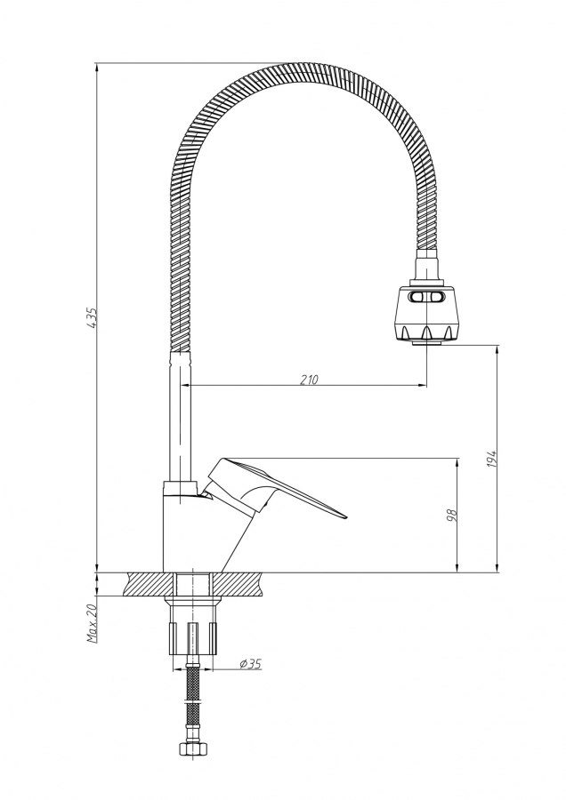 Haiba смеситель для кухни с гибким изливом HB4304-3