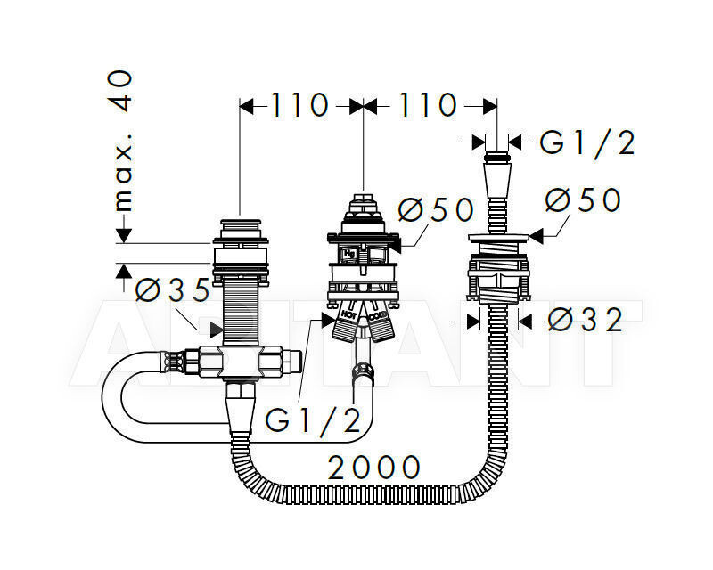 Hansgrohe Logis Скрытая часть для смесителя на край ванны на 3 отверстия 13439180