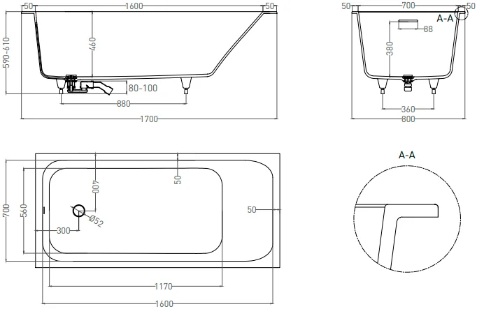 Salini Orlanda Kit S-Sense ванна прямоугольная 170х80 102116M