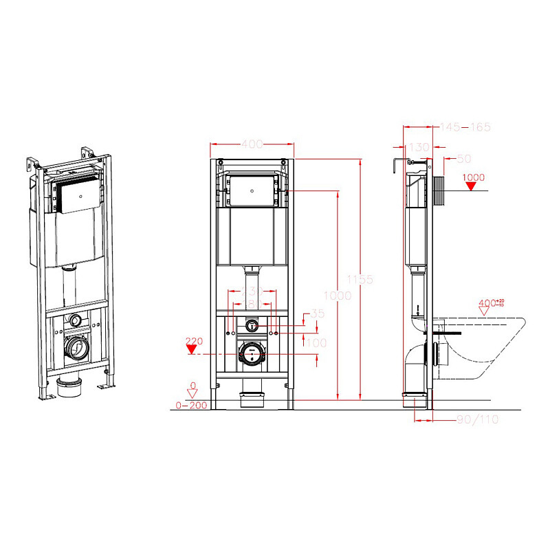 Инсталляция Azario NEW для подвесного унитаза, без клавиши AZ-H401A