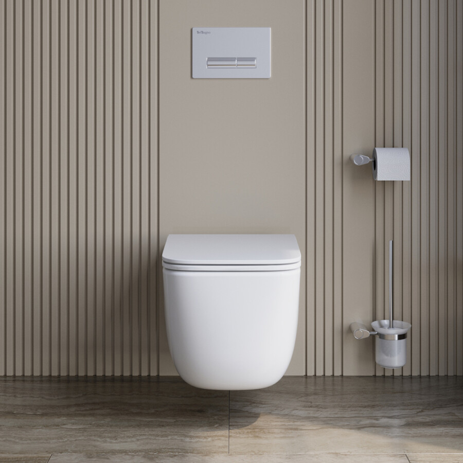 Унитаз подвесной безободковый с сиденьем и смывом TORNADO BelBagno LUCE-TOR BB076CH-TOR/SC