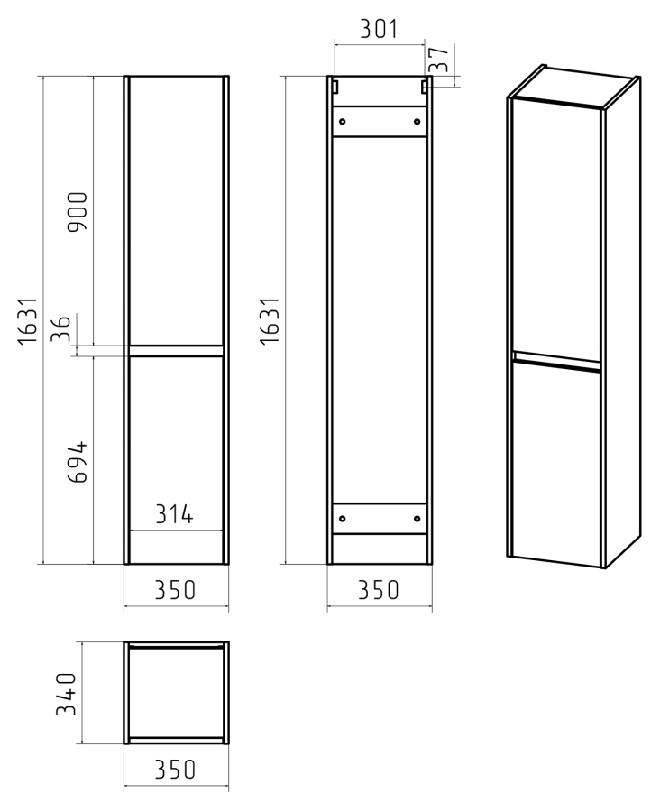Misty Balaton шкаф-пенал 35 см левый BAL-05035-48-2Л