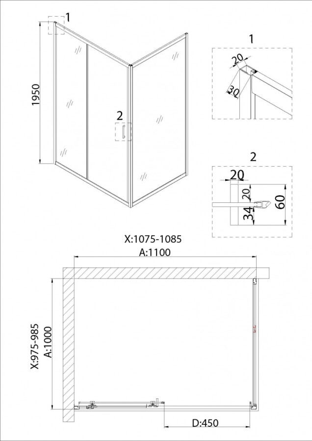 Душевой уголок 110x100 Niagara NG-82-11AB-A100B