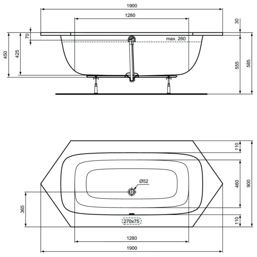 Ideal Standard i.life ванна акриловая шестиугольная 190х90 T476701