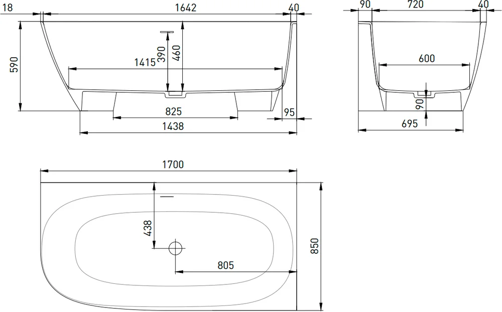 Salini Sofia Corner ванна угловая правая 170х85 102514G