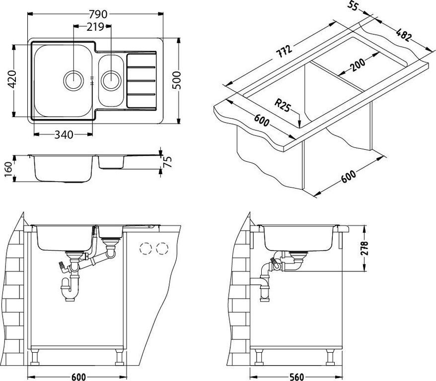 Мойка Alveus Line 70 1065684 нержавеющая сталь satin 79x50 см