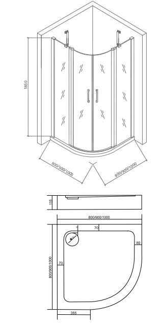 BAS PANDORA R-120-C-CH душевое ограждение 120х80х185 ПД00085