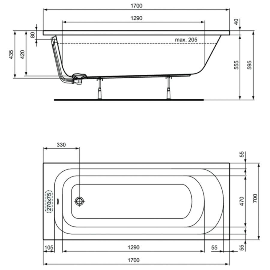 Ideal Standard Simplycity ванна акриловая прямоугольная 170х70 W004401