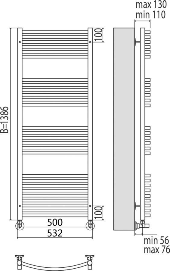 Terminus Классик П27 полотенцесушитель водяной 500*1386