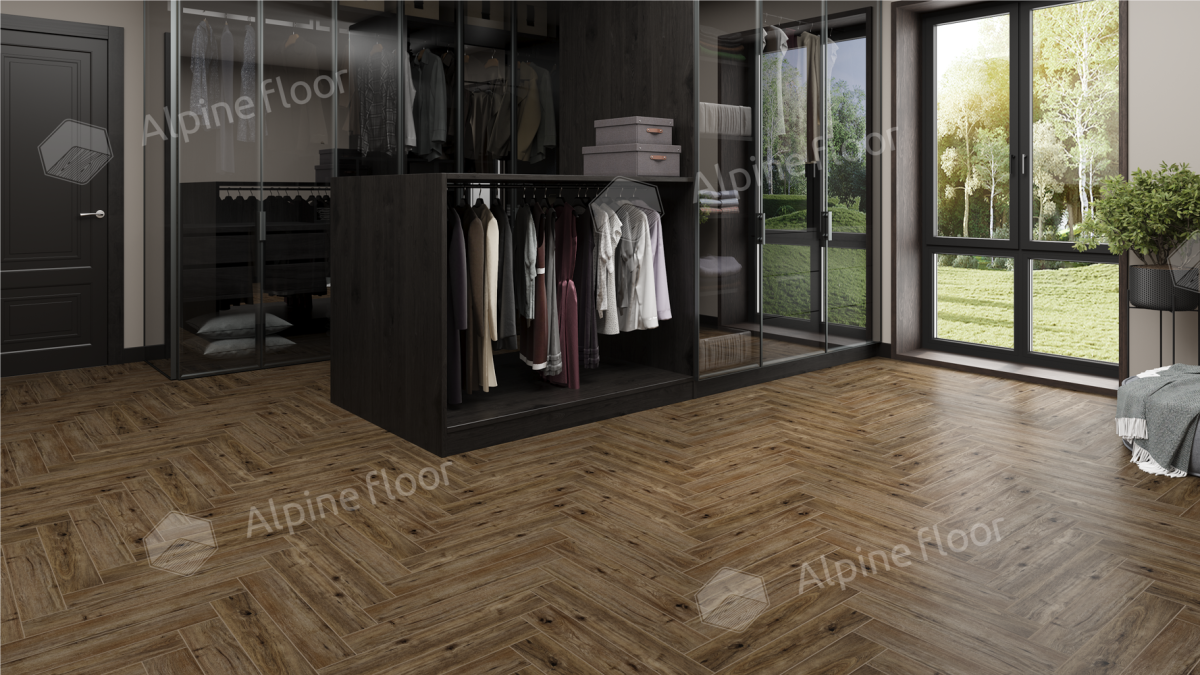 Ламинат Alpine Floor Herringbone 12 Pro, LF106-10A Дуб Бордо 606 х 101 х 12 mm