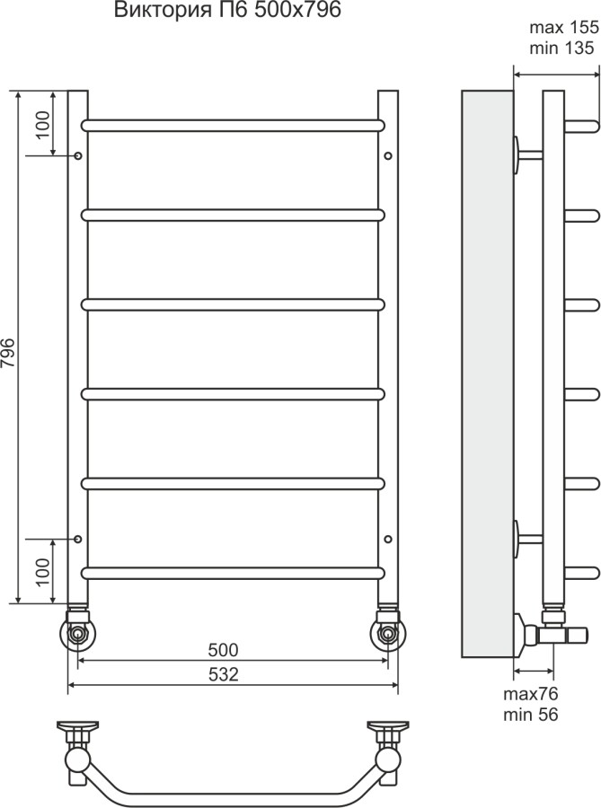 Terminus Виктория П6 полотенцесушитель водяной 500*796