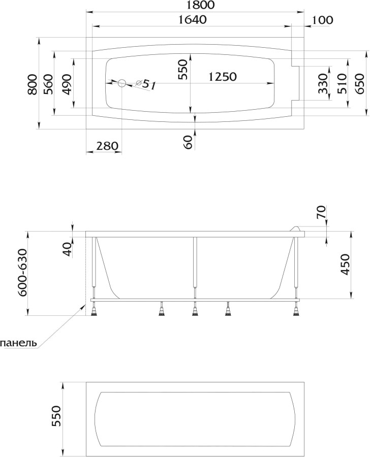 Marka One Aelita 180*80 ванна акриловая прямоугольная