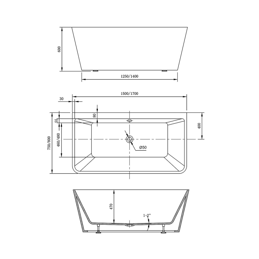 Vincea ванна акриловая 170х80 см белая VBT-425-1700