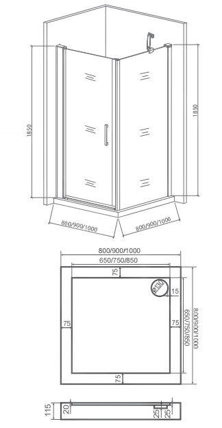 BAS Пандора CR душевое ограждение 100*100*185 ПД00062