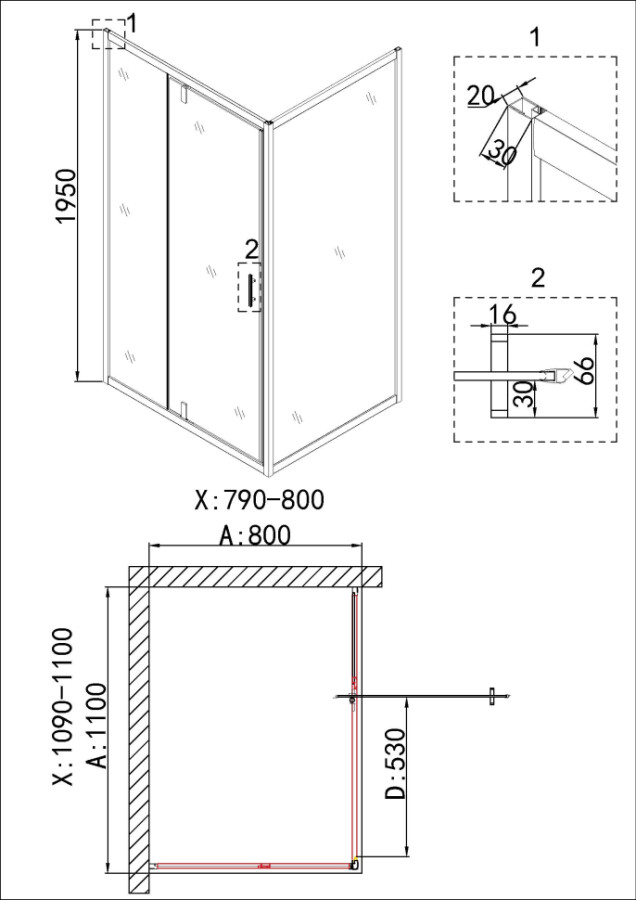 Душевое ограждение Niagara Nova NG-43-11AG-A80G (110х80х195)