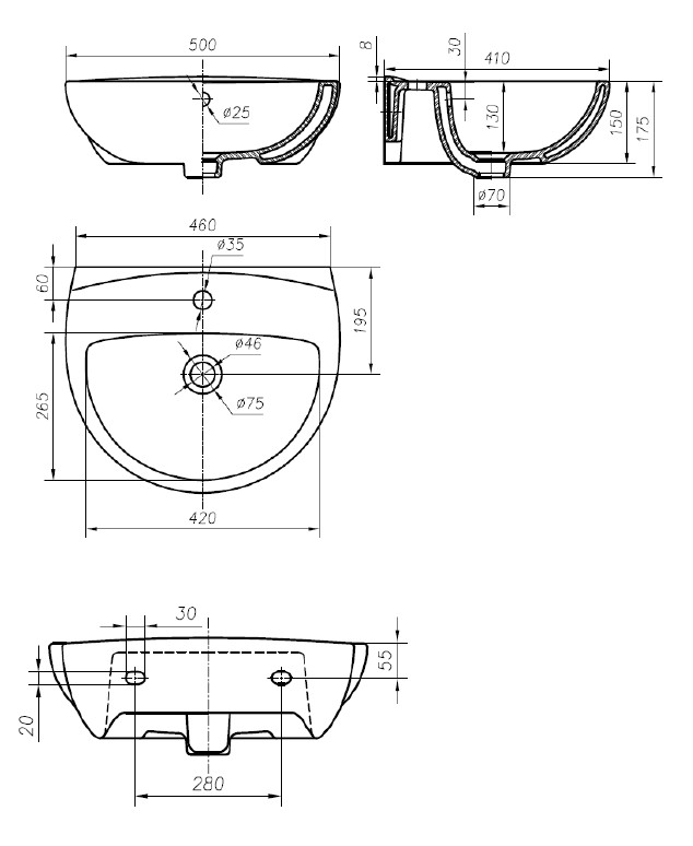 Ifo Arret RS031050000 раковина подвесная 50x41 см