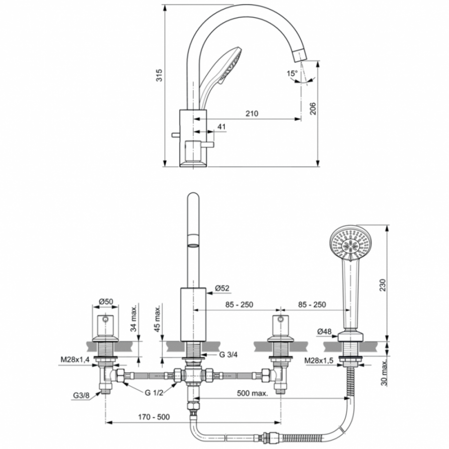 Ideal Standard Ceraline смеситель на борт ванны BC198AA