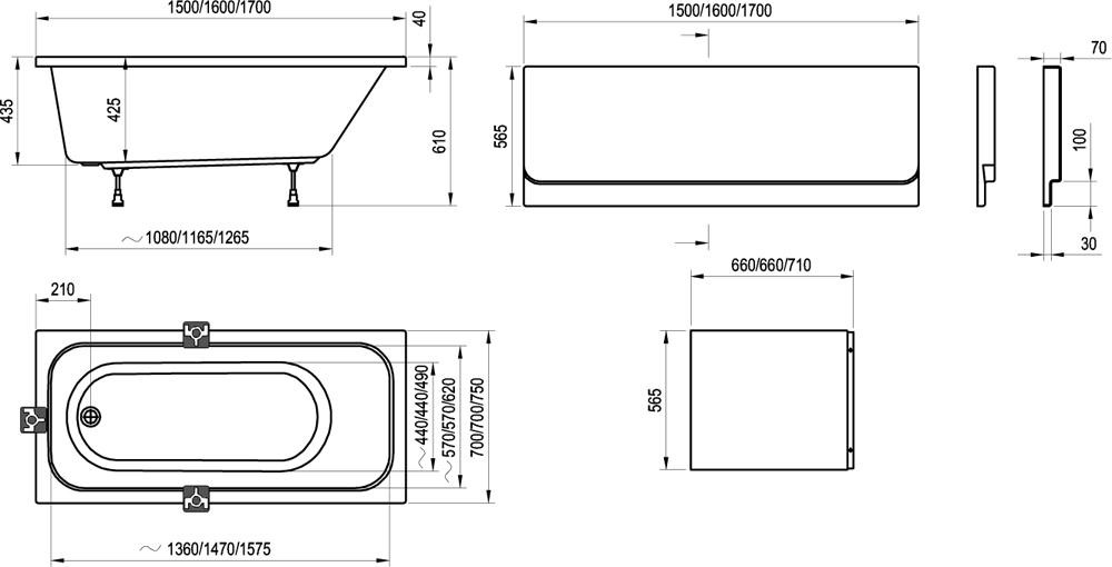 Ravak Chrome 150*70 ванна акриловая прямоугольная C721000000