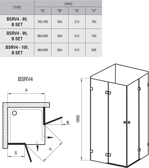 Ravak Brilliant BSRV4-100 душевое ограждение 100*100*195 1UVAAA00Z1