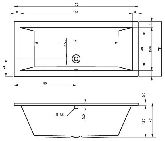 Riho Lusso ванна акриловая прямоугольная 170х75 BA1800500000000