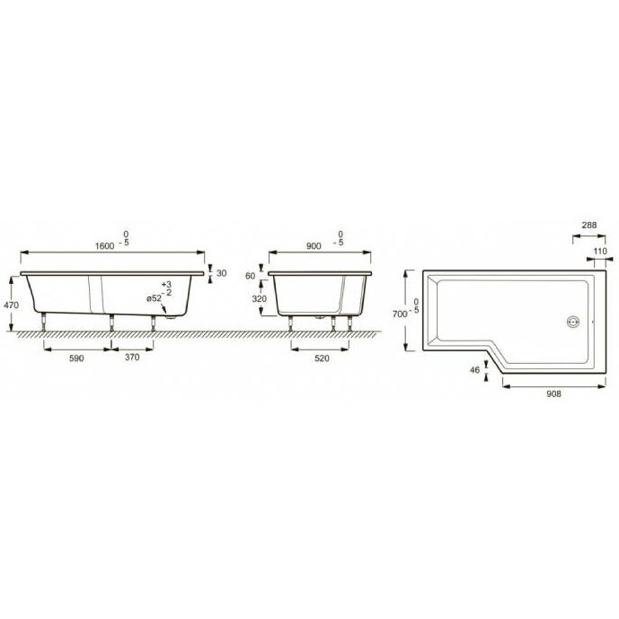 Jacob Delafon Bain Neo Douche E6D000R-00160*90 ванна акриловая асимметричная R