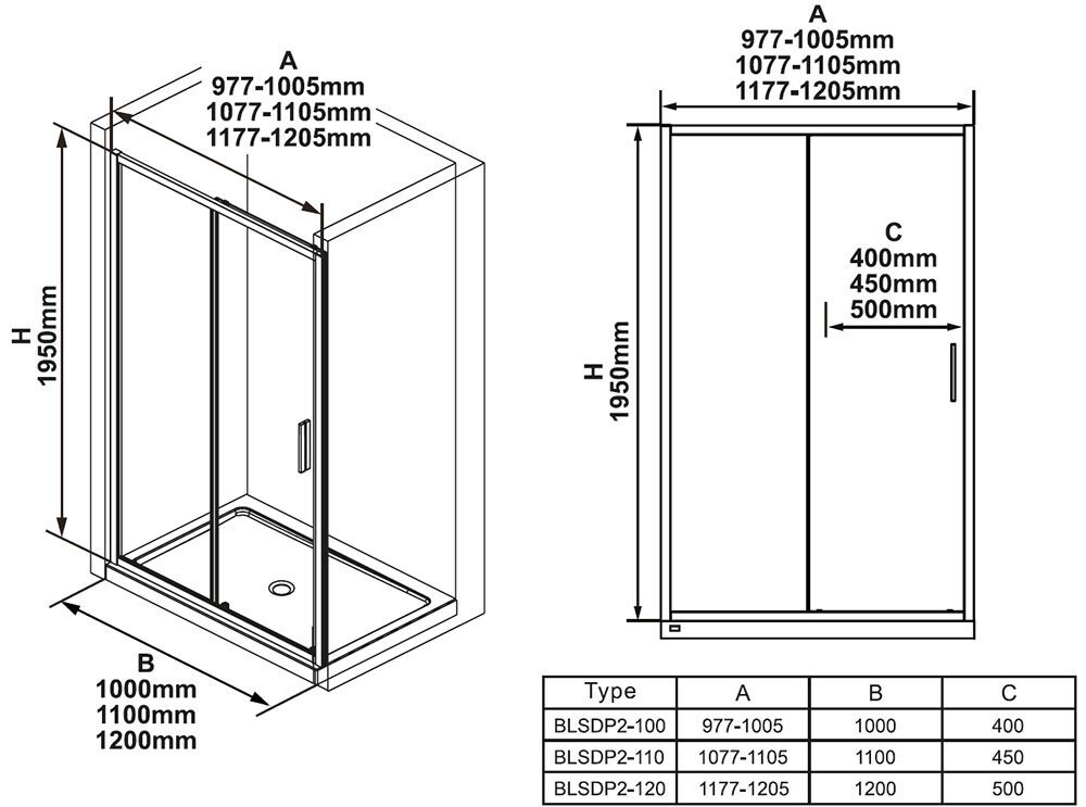 Ravak Blix Slim Душевая дверь BLSDP2-100 в черном профиле, прозрачное стекло X0PMA0300Z1