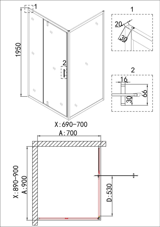 Душевое ограждение Niagara Nova NG-43-9AG-A70G (90х70х195)