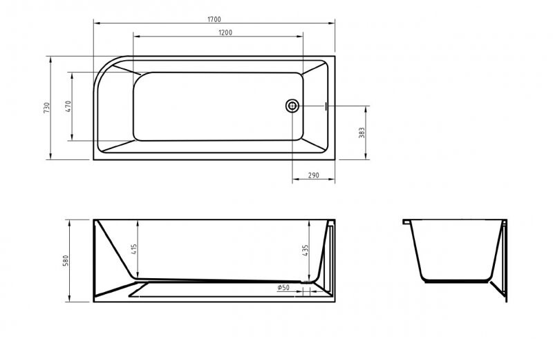 BelBagno BB712-1700-730-L Акриловая ванна пристенная, прямоугольная левосторонняя