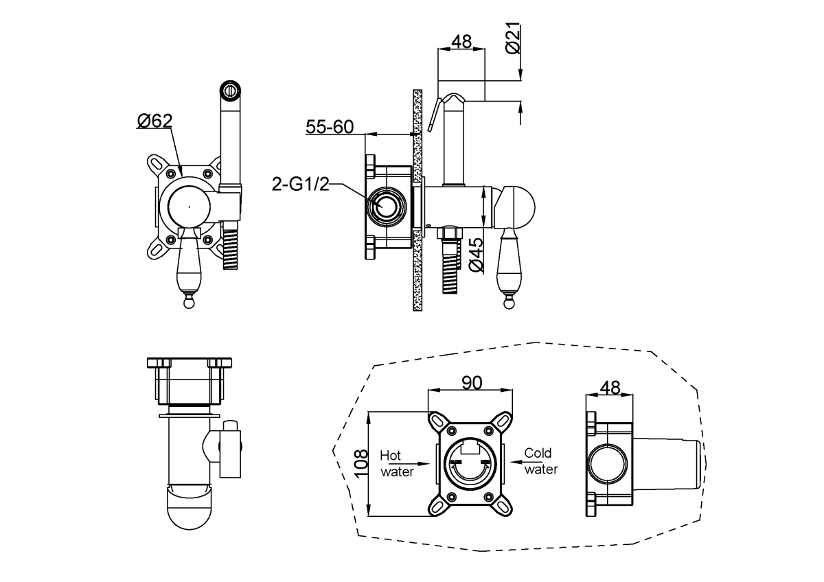 Гигиенический душ со смесителем Boheme Brilante Хром / Белая 436