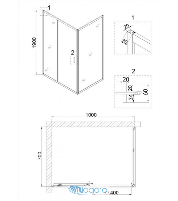 Душевой уголок 100x70 Niagara NG-62-10A-A70