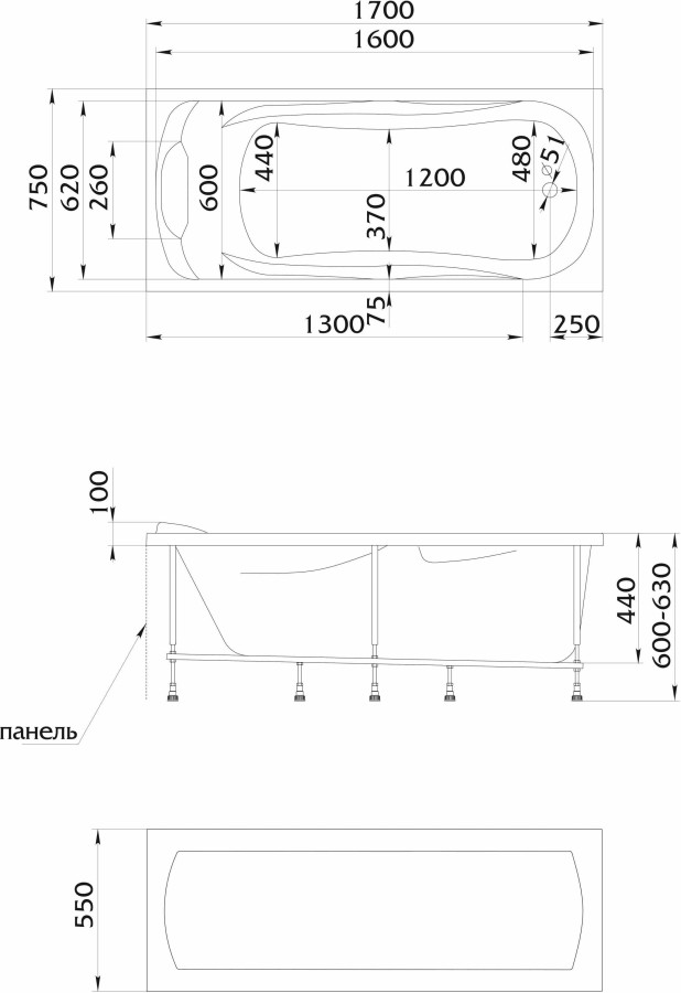 Marka One Dipsa 170*75 ванна акриловая прямоугольная