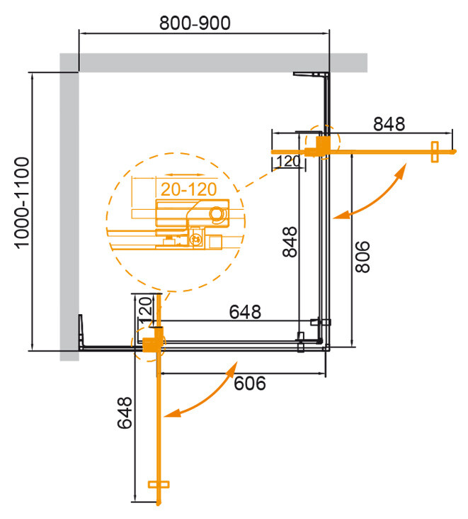 Душевой уголок CEZARES SLIDER-AH-2-80/90-100/110-GRIGIO-GM