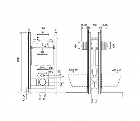 Инсталляция OLI 74 PLUS (580*1233*240) механическая, двойная самонесущая система 600859