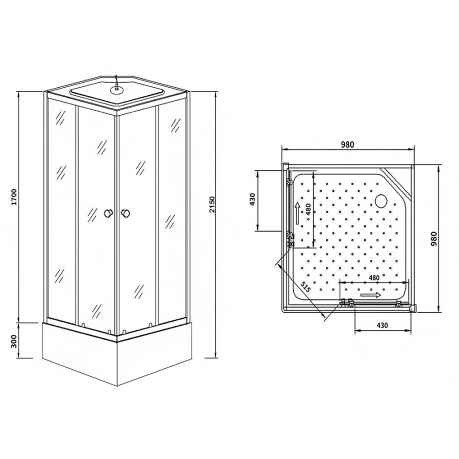 Душевая кабина Loranto 980х980х2150 белое заднее стекло, поддон 30 см, матовое стекло 4 мм, профиль хром матовый CS-990ETM/W-100
