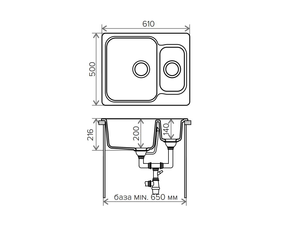 Polygran F 09 кухонная мойка серый 50 х 61 см