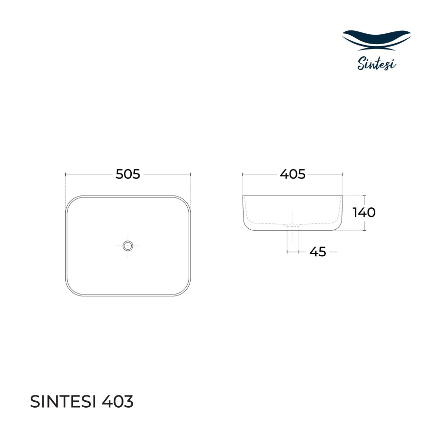 Раковина SinteSi накладная белая 505х405х140, без отверстия под смеситель SIN-LVB-APP-403