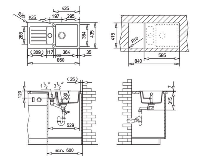 Teka Kea 60 B-TG 40143369 Мойка для кухни карбон 86х43,5 см