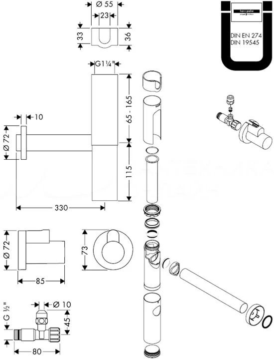 Hansgrohe Угловой вентиль с накладкой G 3/8 хром 13954000