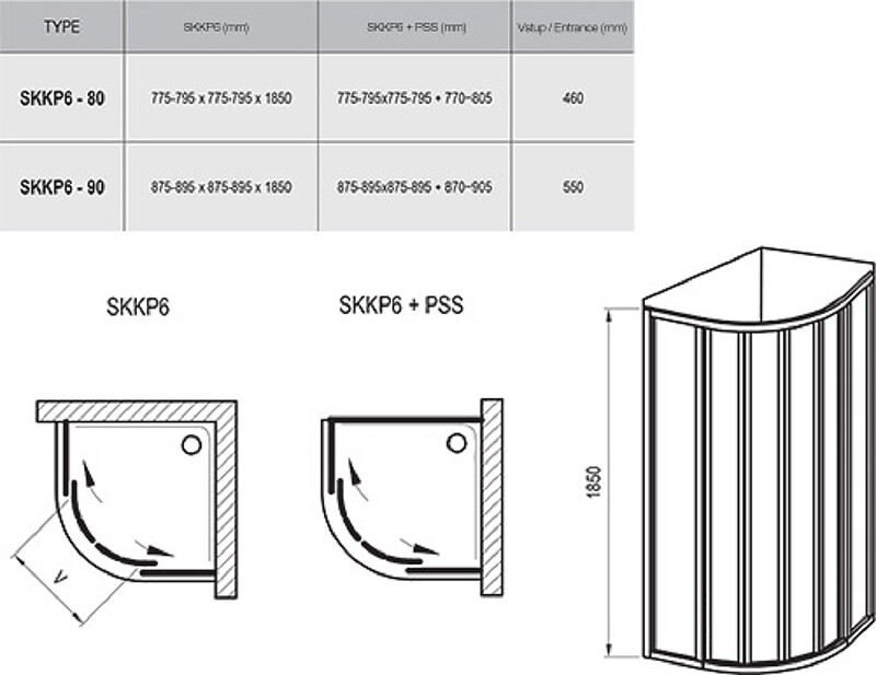 Ravak Supernova Душевой уголок SKKP6-90 см белый профиль, прозрачное стекло 32070100Z1