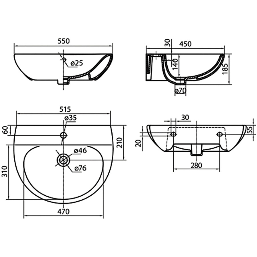 Ifo Runa L81155000 раковина подвесная 55x45 см