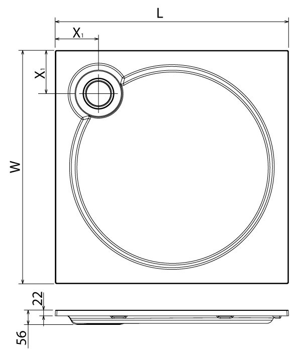 Cezares Tray встраиваемый поддон из иск. мрамора 90х90 TRAY-S-A-90-56-W