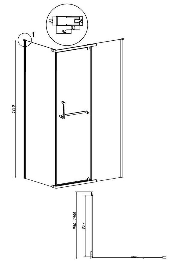 Боковая стенка Grossman Pragma 200.K33.03.100.21.00 (100х195) черный матовый,стекло прозрачное, 1 место