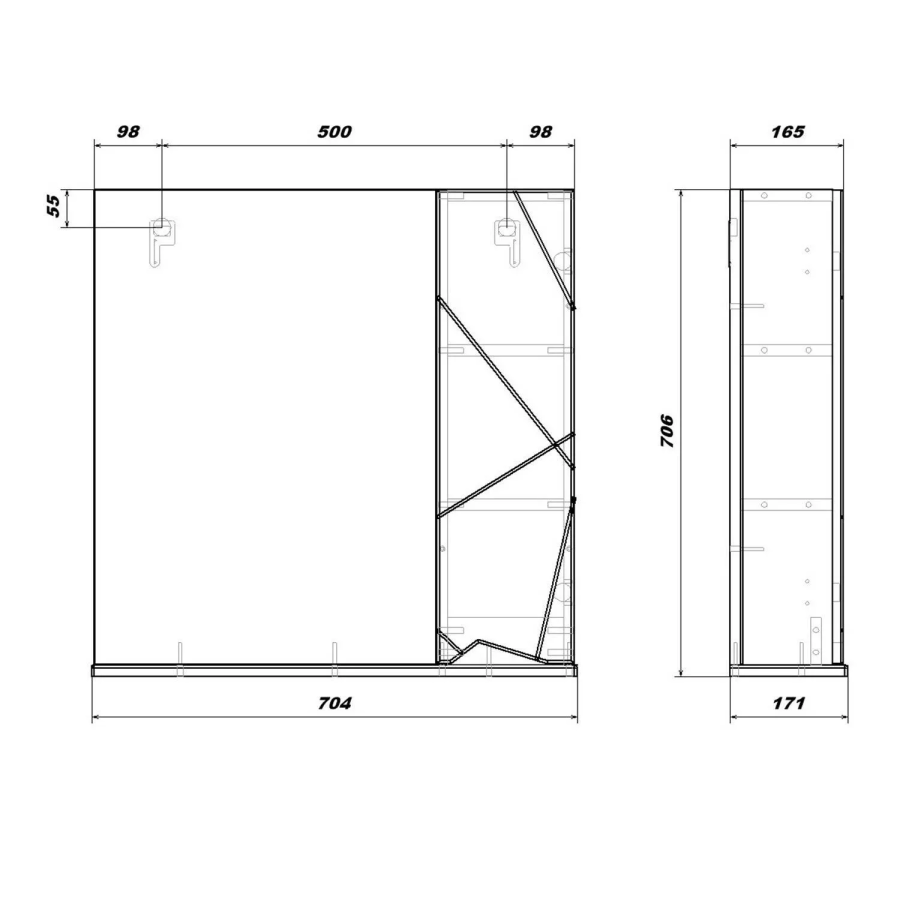 SanStar Линни зеркальный шкаф 70 см 274.1-2.4.1.КАС