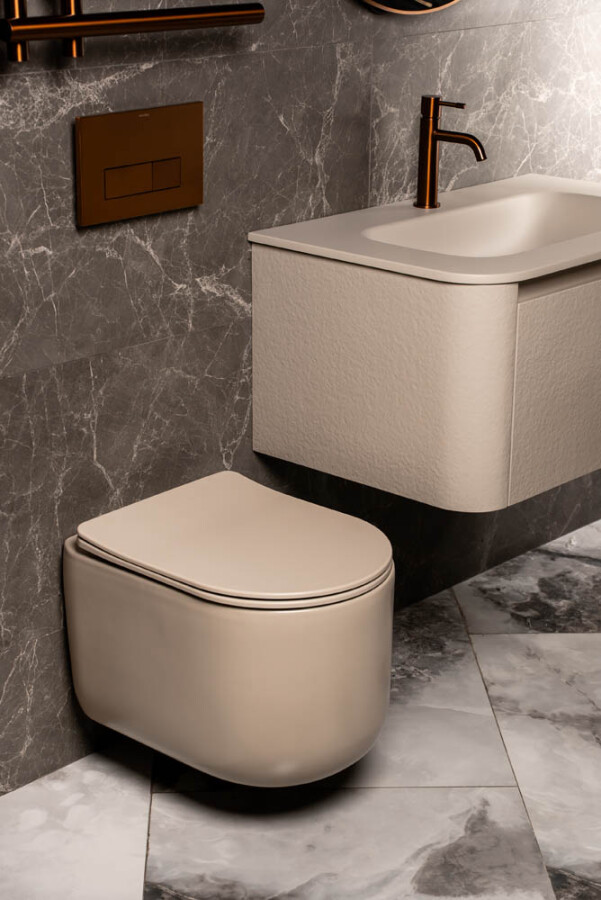 Унитаз подвесной Boheme Flow Latte Soft c крышкой, Торнадо 969-SET-D